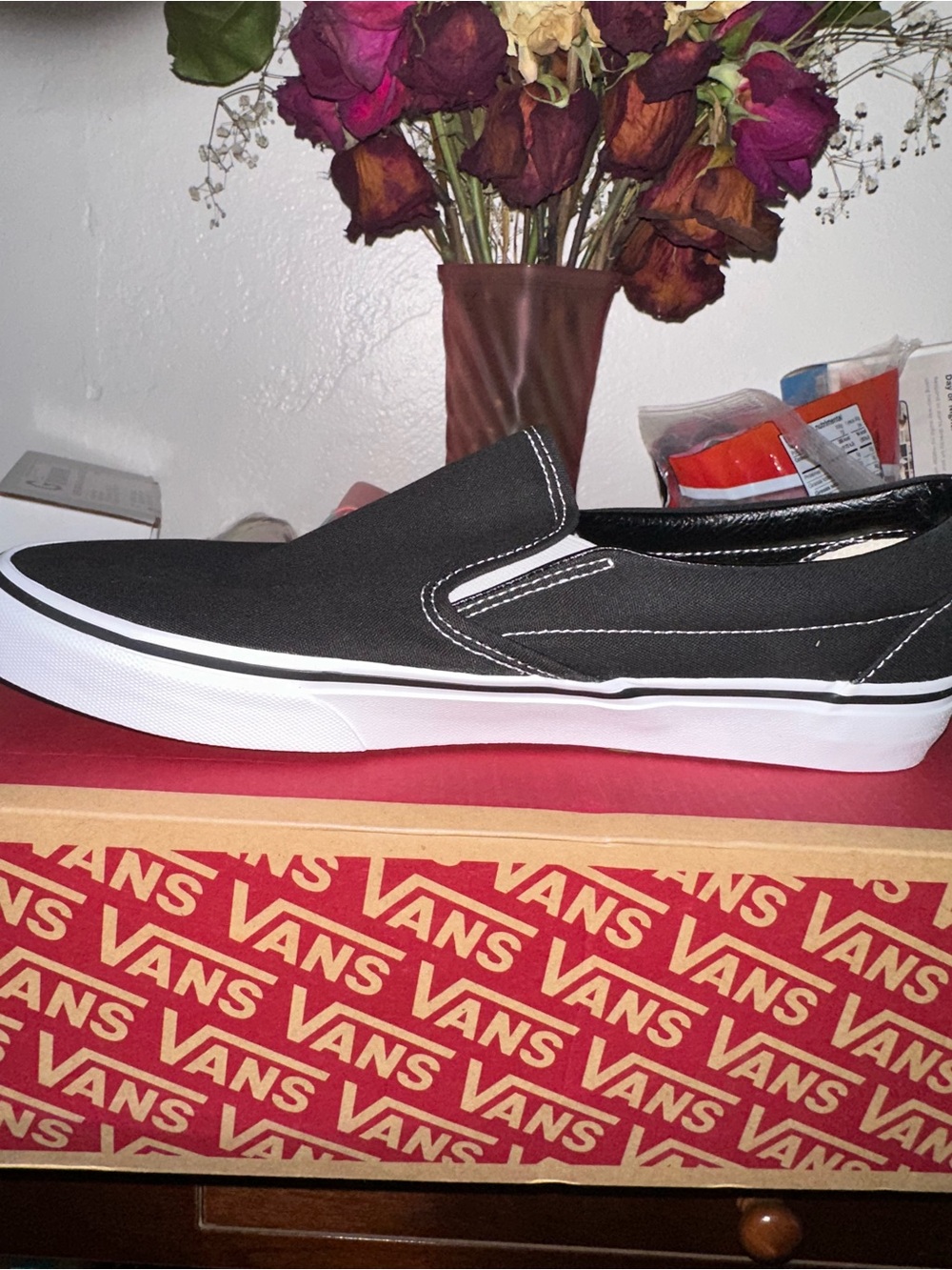 Men’s Vans Black Canvas Slip-On Loafer with White Sole